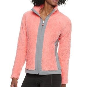 Fila Sport Women’s M Medium Raglan pink and Gray Sherpa Fleece Plush Jacket